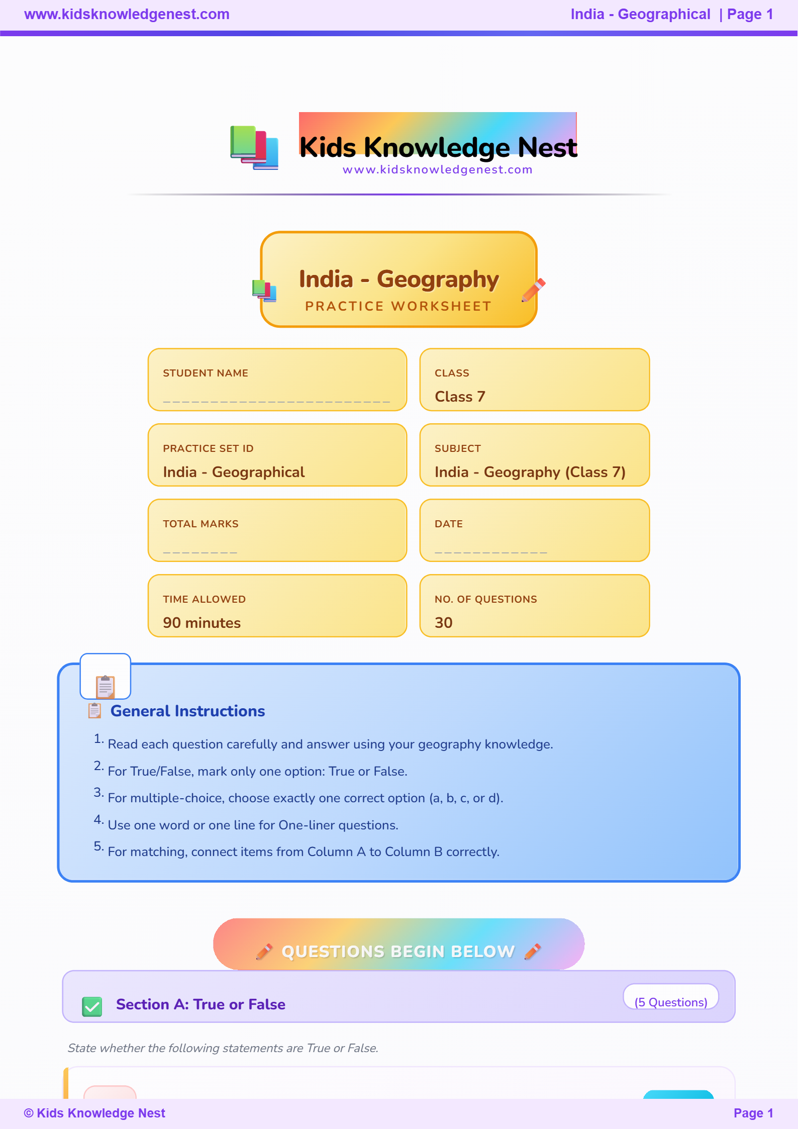 Indian Geography Worksheet, Physiographic Divisions of India, Himalayas Questions, Northern Plains Geography, Peninsular Plateau Quiz, Indian Desert MCQs, Coastal Plains Study Material, Geography Practice PDF
